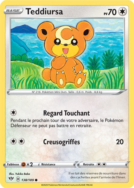 Carte Pokémon Teddiursa 138/189 SWSH3 Ténèbres Embrasées EB03 Neuf FR LorenZone