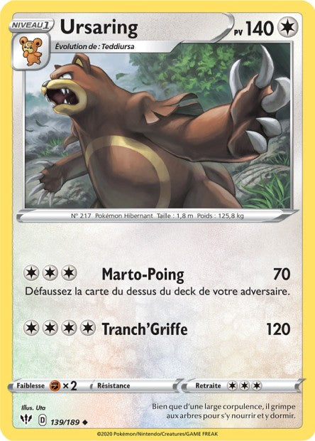 Carte Pokémon Ursaring 139/189 SWSH3 Ténèbres Embrasées EB03 Neuf FR LorenZone