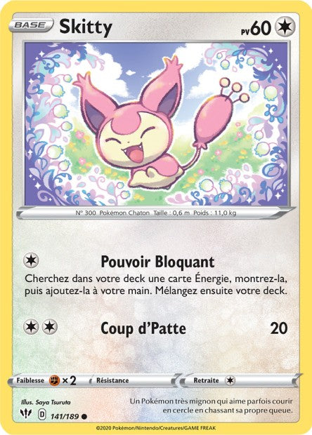 Carte Pokémon Skitty 141/189 SWSH3 Ténèbres Embrasées EB03 Neuf FR LorenZone