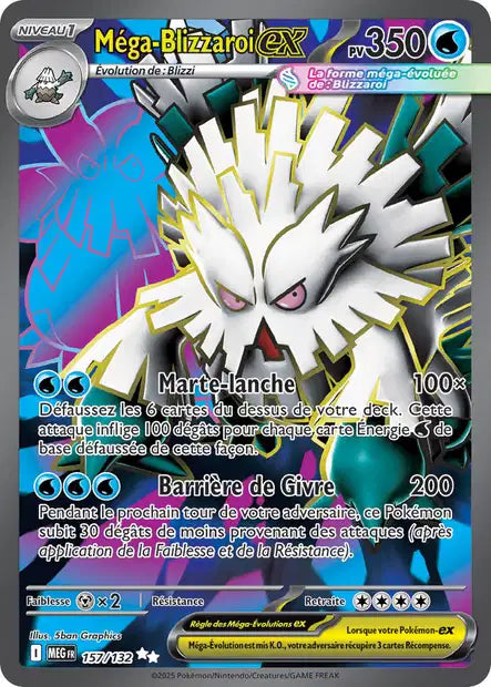 Carte Pokémon Méga-Blizzaroi EX 157/132 MEG Méga-Évolution ME01 Neuf FR LorenZone