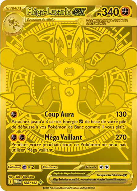Carte Pokémon Méga-Lucario EX 188/132 MEG Méga-Évolution ME01 Neuf FR LorenZone
