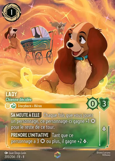Carte Lorcana - Disney Lady, Chienne décidée 205/204 Enchantée Juan Diego Leon Chapitre 08 Le Règne de Jafar ROJ Neuf FR LorenZone