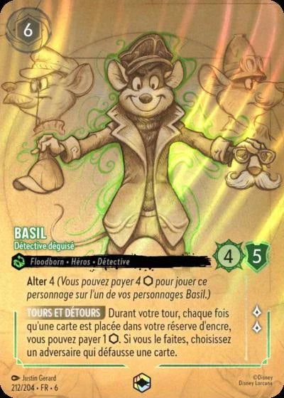 Carte Lorcana - Disney Basil, Détective déguisé 212/204 Enchantée Chapitre 06 La Mer Azurite AZS Neuf FR LorenZone