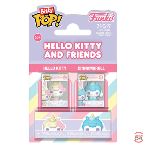 Coffret Bitty Pop Hello Kitty and Friends contenant 2 mini-figurines vinyle Funko représentant Hello Kitty et Cinnamoroll, les personnages emblématiques de l’univers Sanrio.