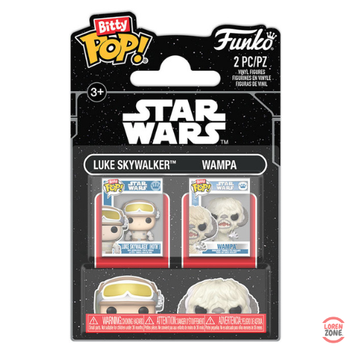 Coffret Bitty Pop Star Wars contenant 2 mini-figurines vinyle Funko représentant Luke Skywalker en tenue de Hoth et la créature Wampa, inspirées de L’Empire contre-attaque.