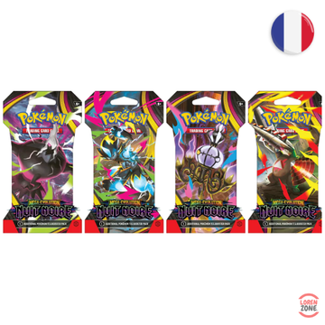 Blister Pokémon Nuit Noire ME05 les 4 illustrations Méga-Darkrai Zeraora Lugulabre Minotaupe LorenZone