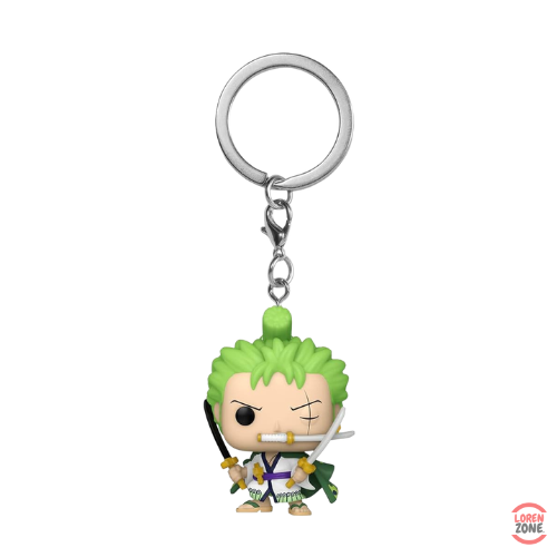 Figurine porte-cles Funko Pocket Pop Zoro One Piece arc Wano kimono blanc katana dans la bouche