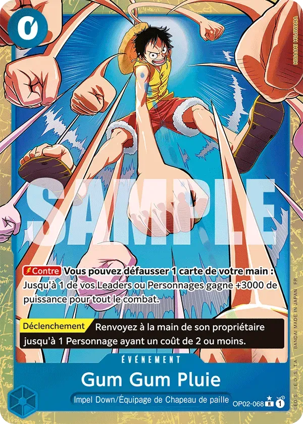 Carte One Piece Gum Gum Pluie V2 - PRB02 - FR OP02-068 Rare Parallèle The Best Vol.2 Neuf FR LorenZone