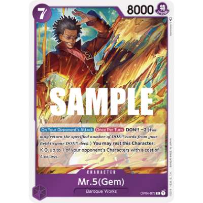 Carte One Piece Mr.5 Gem V1 OP04-072 R Kingdoms Of Intrigue Neuf EN LorenZone