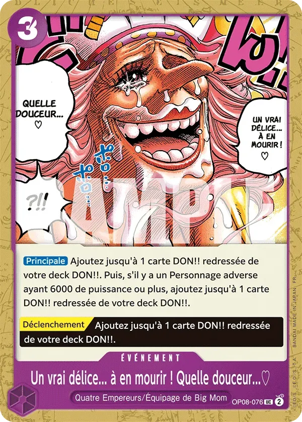 Carte One Piece Un vrai délice... à en mourir ! Quelle douceur... ♡ V1 - PRB02 - FR OP08-076 Peu Commune The Best Vol.2 Neuf FR LorenZone