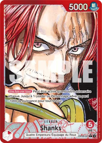 Carte One Piece Shanks V2 OP09-001 L Les Nouveaux Empereurs Neuf FR LorenZone