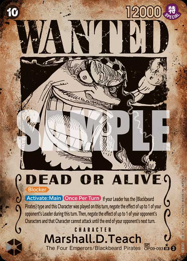 Carte One Piece Marshall.D.Teach Wanted OP09-093 SR Emperors In The New World Neuf EN LorenZone