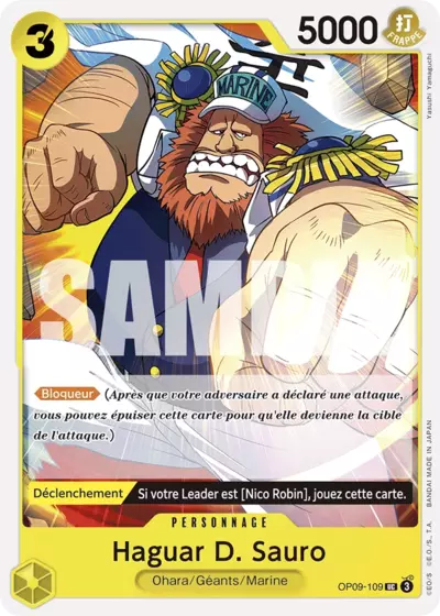 Carte One Piece Haguar D, Sauro OP09-109 UC Les Nouveaux Empereurs Neuf FR LorenZone