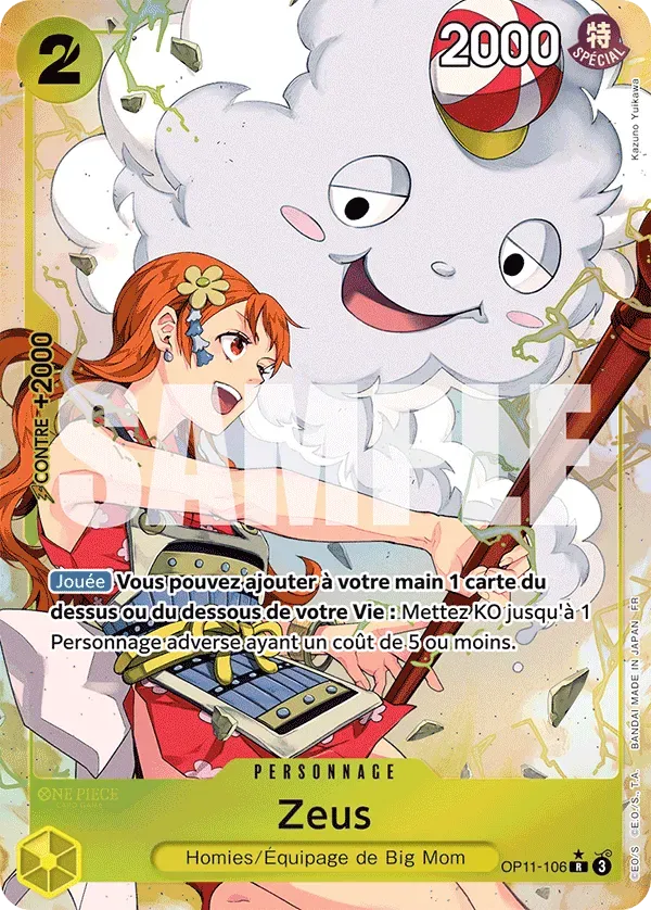 Carte One Piece Zeus V2 - FR OP11-106 R-P Des Poings Vifs Comme l'Éclair Neuf FR LorenZone