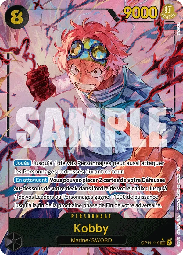 Carte One Piece Koby V2 - FR OP11-119 SEC-P Des Poings Vifs Comme l'Éclair Neuf FR LorenZone