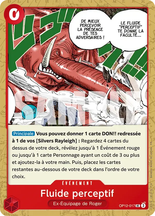 Carte One Piece Fluide perceptif - FR OP12-017 UC L'héritage du Maître Neuf FR LorenZone