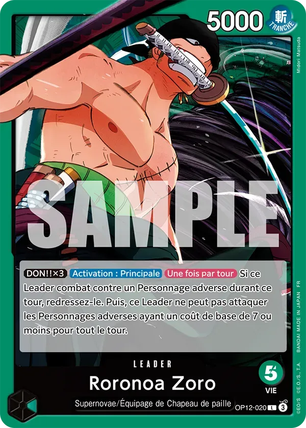 Carte One Piece Roronoa Zoro V1 - FR OP12-020 L L'héritage du Maître Neuf FR LorenZone