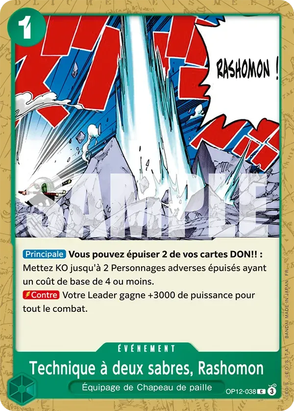 Carte One Piece Technique à deux sabres, Rashomon - FR OP12-038 CO L'héritage du Maître Neuf FR LorenZone