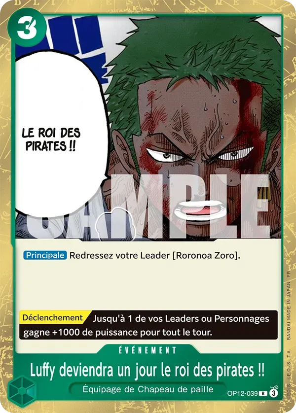 Carte One Piece Luffy deviendra un jour le roi des pirates !! - FR OP12-039 R L'héritage du Maître Neuf FR LorenZone
