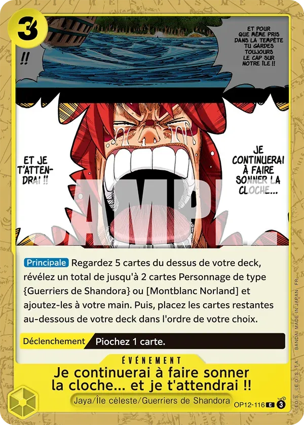 Carte One Piece Je continuerai à faire sonner la cloche... et je t'attendrai !! - FR OP12-116 CO L'héritage du Maître Neuf FR LorenZone