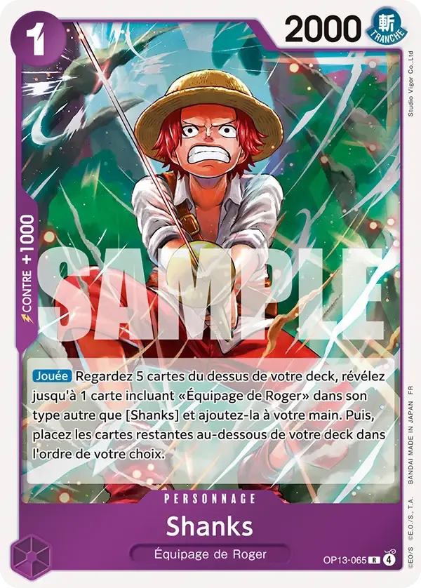 Carte One Piece Shanks V1 - FR OP13-065 R Successeurs Neuf FR LorenZone