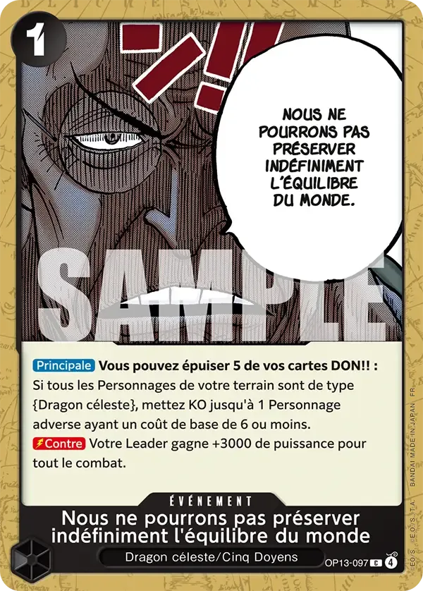 Carte One Piece Nous ne pourrons pas préserver indéfiniment l'équilibre du monde - FR OP13-097 CO Successeurs Neuf FR LorenZone