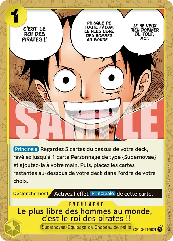 Carte One Piece Le plus libre des hommes au monde, c'est le roi des pirates !! - FR OP13-116 UC Successeurs Neuf FR LorenZone
