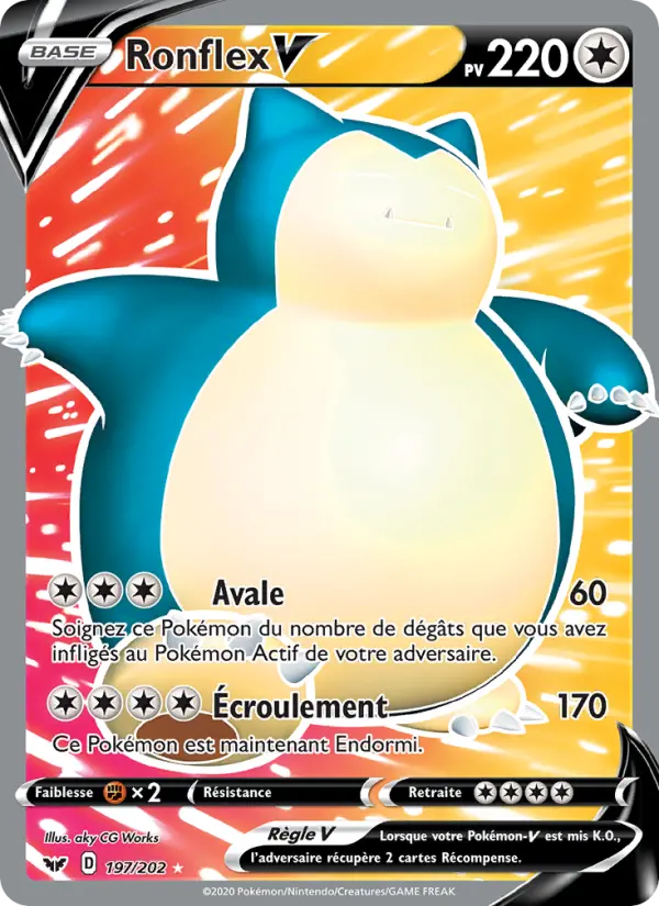 197/202 - Ronflex V – Épée et Bouclier (Carte Pokémon FR à petit prix, à l’unité sur Lorenzone.fr)