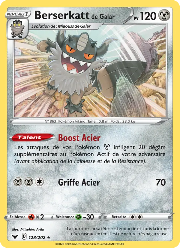 128/202 - Berserkatt de Galar – Épée et Bouclier (Carte Pokémon FR à petit prix, à l’unité sur Lorenzone.fr)