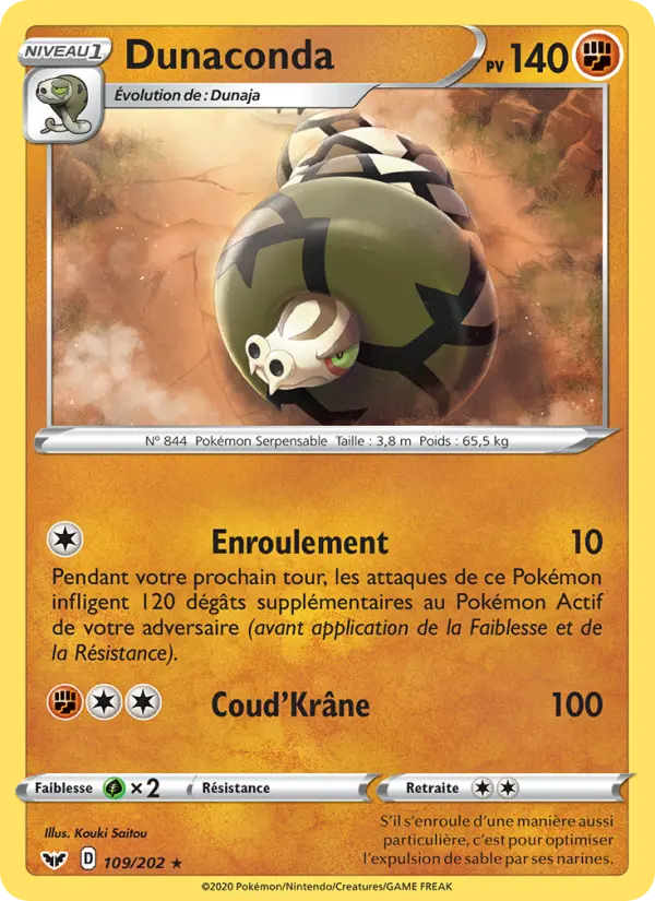 109/202 - Dunaconda – Épée et Bouclier (Carte Pokémon FR à petit prix, à l’unité sur Lorenzone.fr)