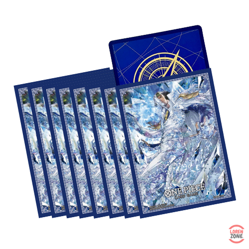Sleeves officielles One Piece Card Game illustrant Kuzan Aokiji avec ses pouvoirs de glace, pack de protections pour cartes.