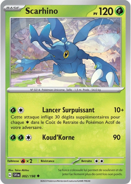 Carte Pokémon Scarhino 002/198 SV1 Ecarlate et Violet EV01 Neuf FR LorenZone