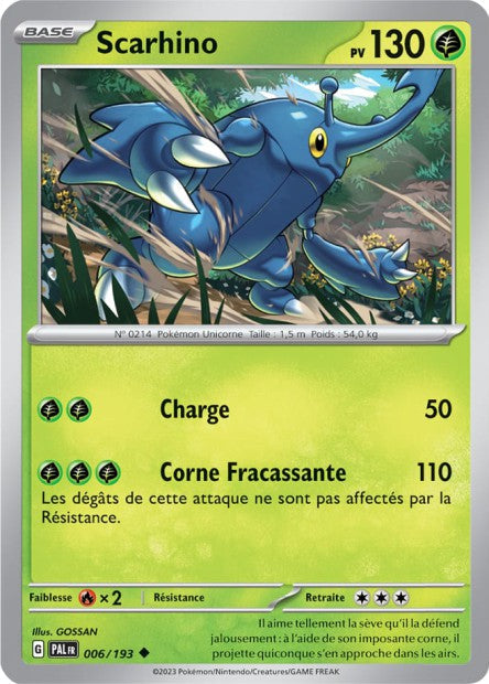 Carte Pokémon Scarhino 006/193 PAL Evolution a Paldea EV02 Neuf FR LorenZone
