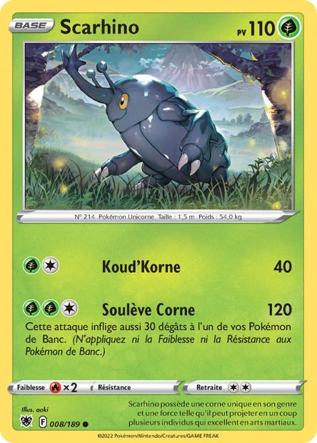 Carte Pokémon Scarhino 008/189 ASR Astres Radieux EB10 Neuf FR LorenZone