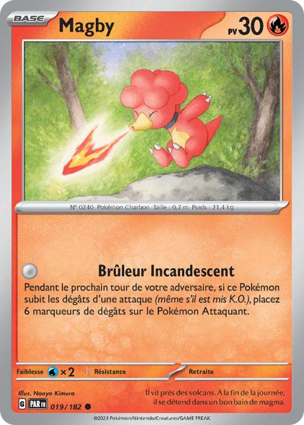 Carte Pokémon Magby 019/182 PAR Faille Paradoxe EV04 Neuf FR LorenZone