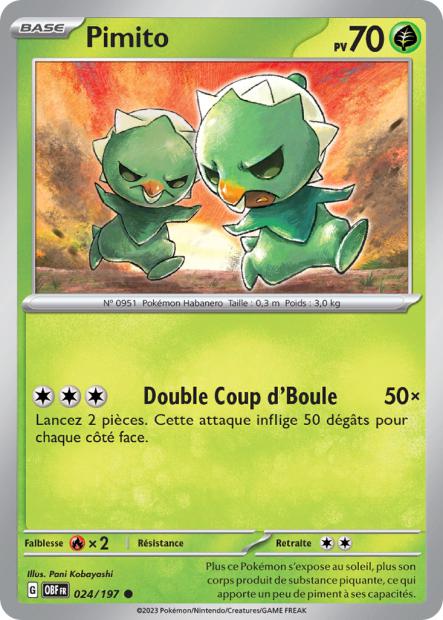 Carte Pokémon Pimito 024/197 Flammes Obsidiennes OBF EV03 Neuf FR LorenZone