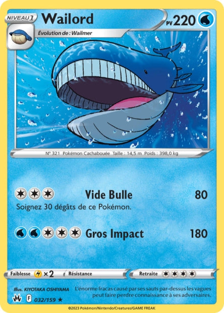 Carte Pokémon Wailord 032/159 CRZ Epee et Bouclier EB12_5 Neuf FR LorenZone