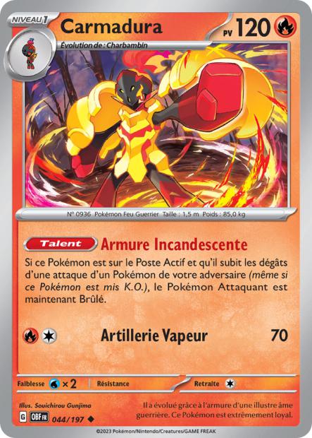 Carte Pokémon Carmadura 044/197 Flammes Obsidiennes OBF EV03 Neuf FR LorenZone