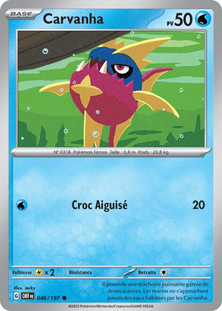 Carte Pokémon Carvanha 046/197 Flammes Obsidiennes OBF EV03 Neuf FR LorenZone