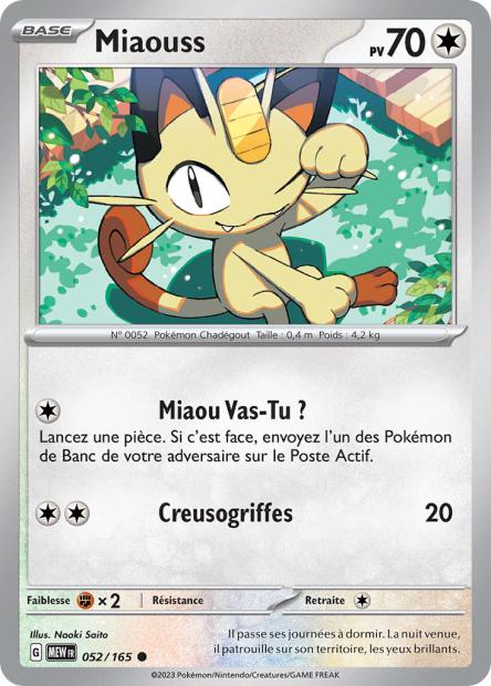 Carte Pokémon Miaouss 52/165 MEW 151 EV3_5 Neuf FR LorenZone