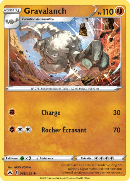 Carte Pokémon Gravalanch 068/159 CRZ Epee et Bouclier EB12_5 Neuf FR LorenZone