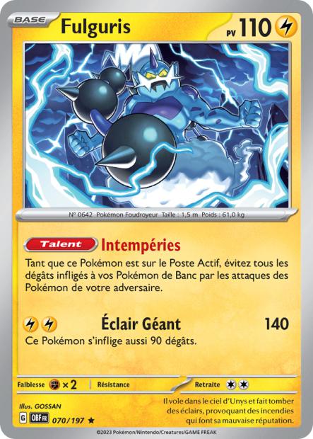 Carte Pokémon Fulguris 070/197 Flammes Obsidiennes OBF EV03 Neuf FR LorenZone