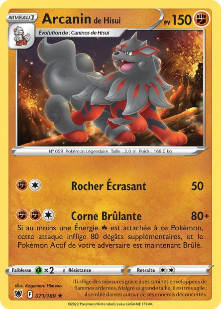Carte Pokémon Arcanin de Hisui 071/189 ASR Astres Radieux EB10 Neuf FR LorenZone