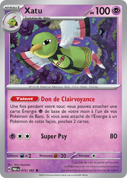 Carte Pokémon Xatu 072/182 PAR Faille Paradoxe EV04 Neuf FR LorenZone