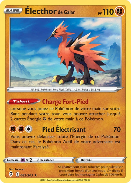 Carte Pokémon Électhor de Galar 082/203 EVS Évolution Céleste EB07 Neuf FR LorenZone