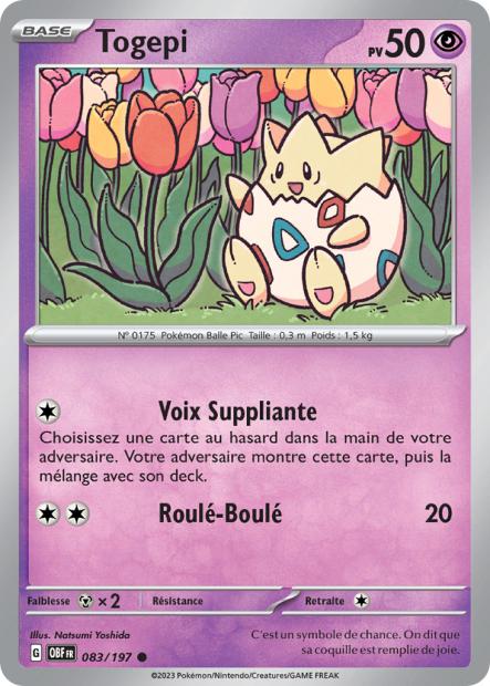 Carte Pokémon Togepi 083/197 Flammes Obsidiennes OBF EV03 Neuf FR LorenZone