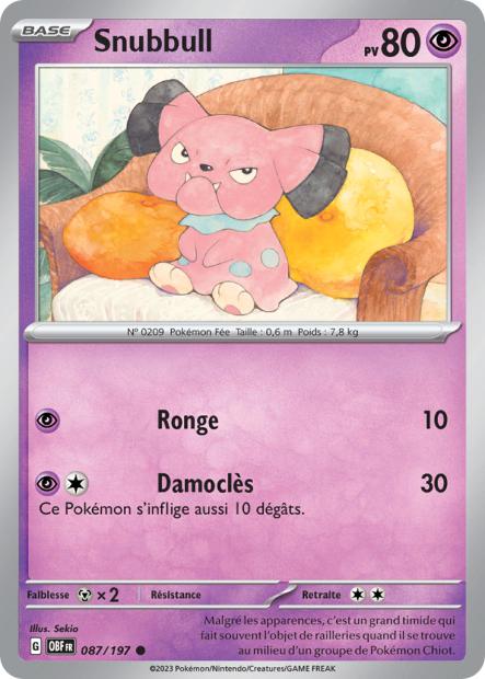 Carte Pokémon Snubbull 087/197 Flammes Obsidiennes OBF EV03 Neuf FR LorenZone