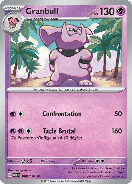 Carte Pokémon Granbull 088/197 Flammes Obsidiennes OBF EV03 Neuf FR LorenZone