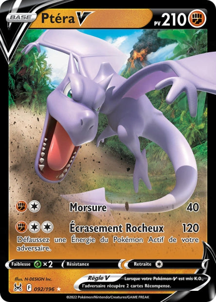 Carte Pokémon Ptéra V 092/196 LOR Origine Perdue EB11 Neuf FR LorenZone