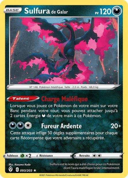 Carte Pokémon Sulfura de Galar 093/203 EVS Évolution Céleste EB07 Neuf FR LorenZone